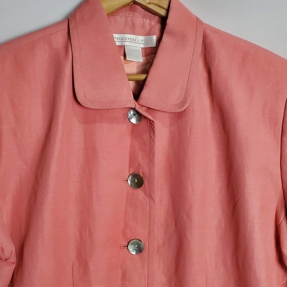 Vintage 90's Preston & York Pink Linen Blend Button Up Short Sleeve Blouse Sz 16 - Picture 3 of 9